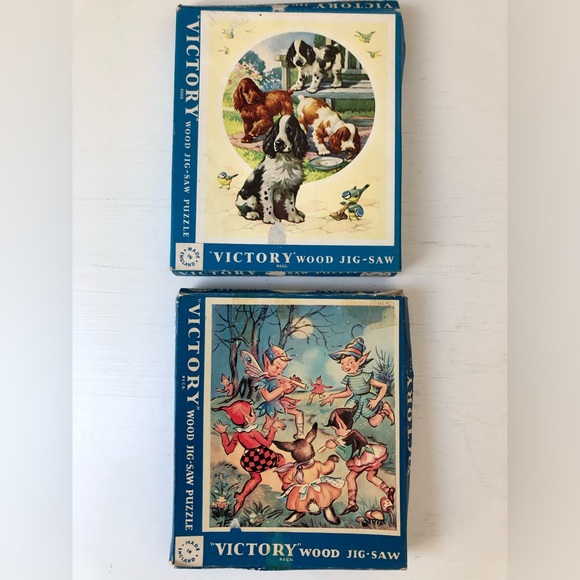 Vintage Victory 1950’s Wood Piece Jig-Saw Two Puzzle Set - Picture 4 of 14